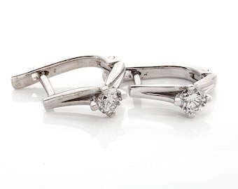1/2 carat Gold Diamond Earrings-14K White Gold Earrings-0.5 ct Omega Back Earrings-Women Earrings-anniversary present-birthday gifts for her