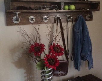 Naomi Wood Rustic Industrial Pipe Coat Rack/Shelf Combo 48W X 5.5D X 10H