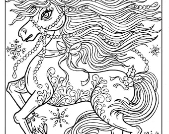  Unicorn  Christmas  Coloring  Page  Adult Color  Book Art Fantasy