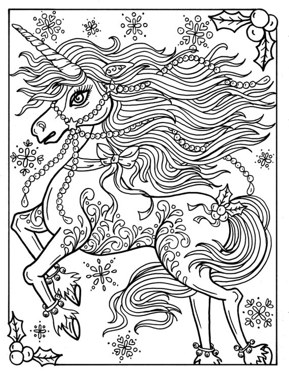 Download Christmas Unicorn Adult Coloring page Coloring book Holidays