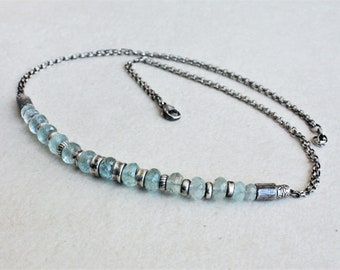 Oxidized sterling silver aquamarine necklace, aquamarine silver necklace, artisan necklace