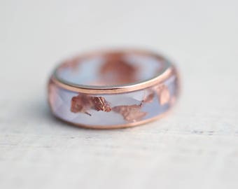 Resin&Copper Ring Set Copper and Resin Ring Set Copper Flakes Aquamarine Ring