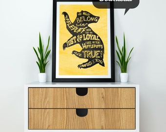 Sorting Hat Hufflepuff Print | Hogwarts House Printable | Badger Silhouette Shape | Just, Loyal, & True | Instant Download in Many Sizes