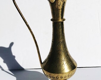 Vintage Brass Carved Decorative Pitcher