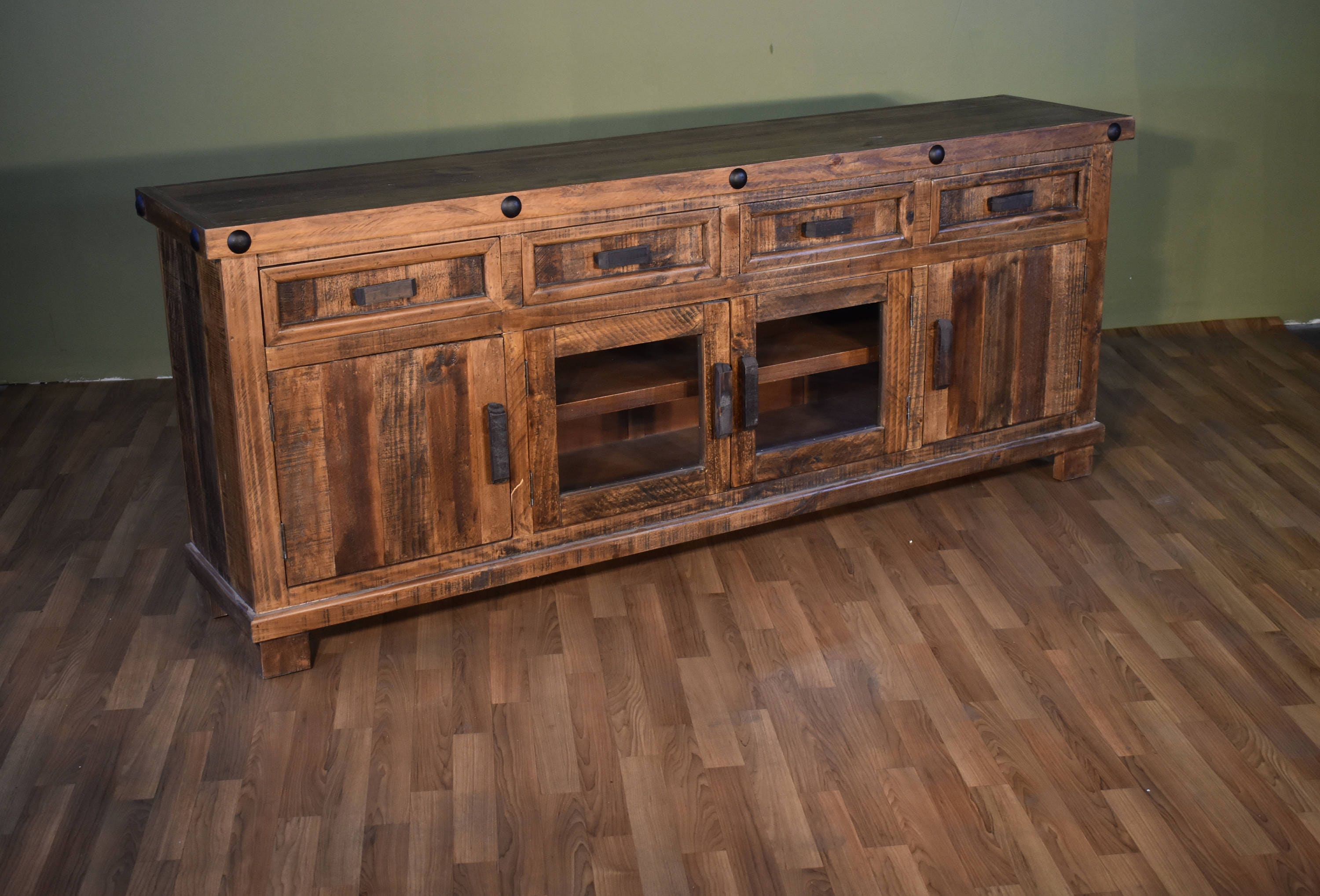 Rustic Reclaimed Solid Wood 80 Inch TV Stand / Media Console