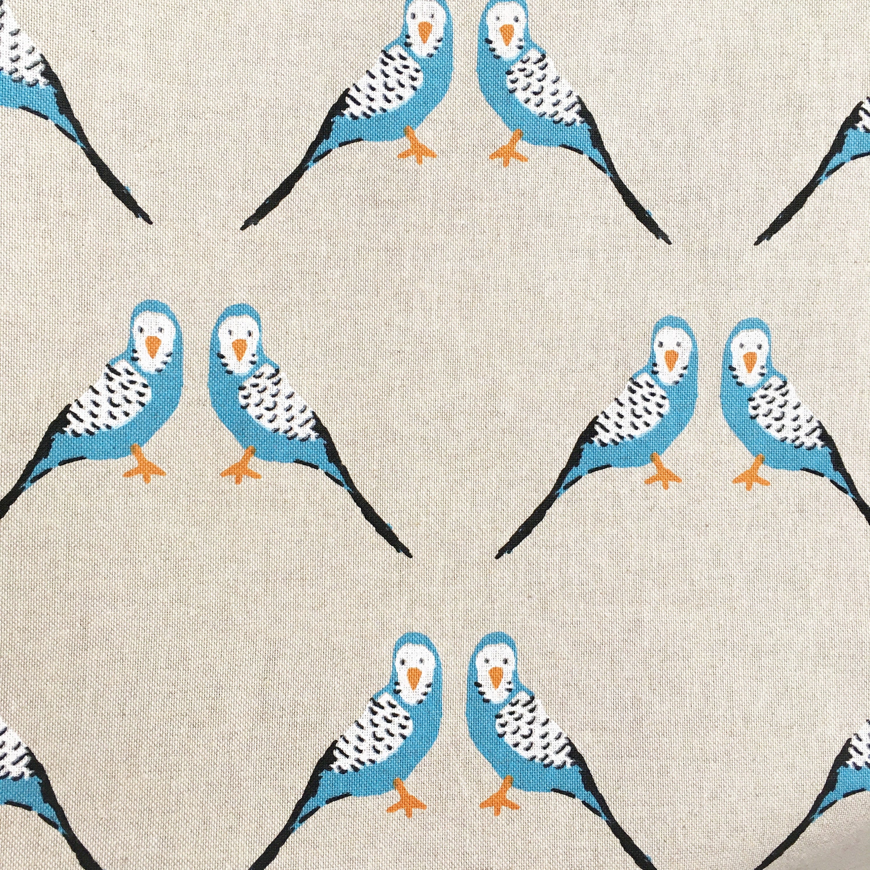 Budgies fabric budgerigar parakeet linen look beige blue