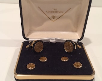 Gold Dust and Onyx Cuff Link & Stud Set - Circa 1970's