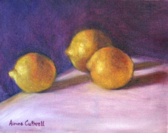 You Left the Lemons on the Table Original Still Life Oil Painting of Lemons by North Carolina Artist, Aimee Cuthrell