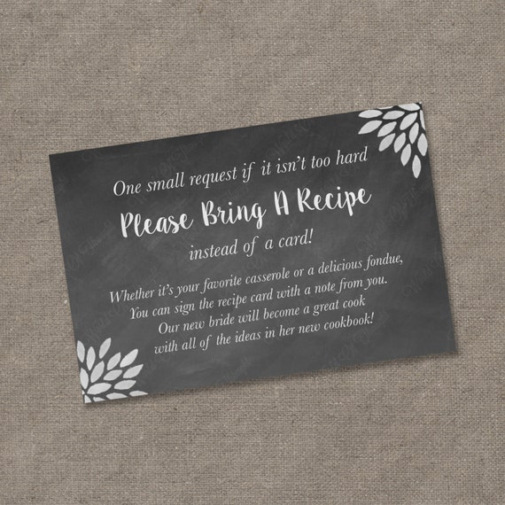 Please Bring a Recipe Instead of a Card Insert for Bridal