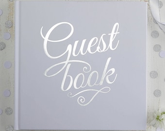 White & Silver Foiled Wedding Guestbook, Wedding Guest Book, White and Silver Party Guest Book, Baby Shower Guest Book