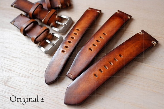 Handmade Vinatge Orange Brown Leather Watch Band/Strap Bespoke