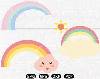 Rainbow SVG, Rainbow with cloud Clipart, cricut, silhouette cut files commercial use