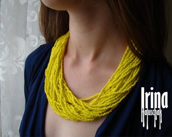 Multistrand beaded necklace. Sanny yellow necklace