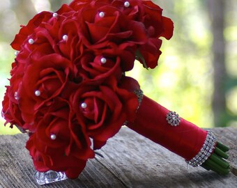 Real Touch RED Rose Wedding Bouquet Simplicity
