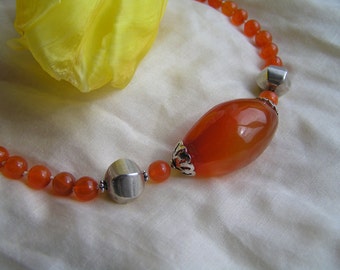 Carnelian Bead Necklace with 925 silver beads