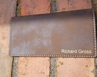 Personalized Engraved Rustic Leather Checkbook Cover, Checkbook Wallet
