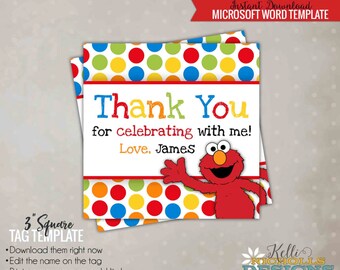 Elmo Party Favor Tag, Children's Sesame Street Birthday Printable, Instant Download #B103-B