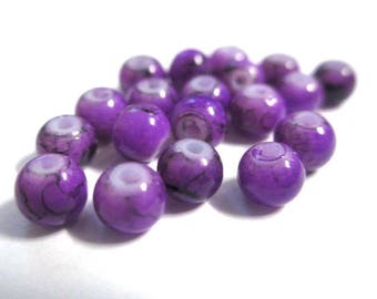 50 speckled Black 4mm purple glass beads