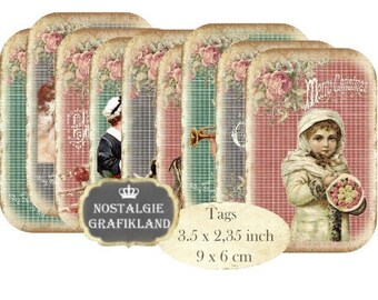 Shabby Chic Christmas printable digital Tags Instant Download digital collage sheet T080