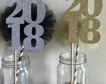 Graduation decorations, 2018 Centerpiece, 2018 centerpiece stick, Glitter 2018 Centerpiece, New Years Party, Graduation party decorations