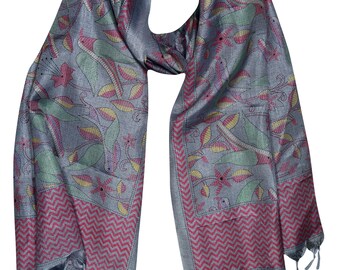 Purple Silk Blend Scarves Hair Scarf Shawl Yoga Wear Printed Long Wraps Womens Fashion