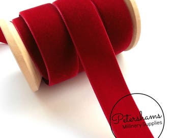 22mm Berisfords Velvet Ribbon for Millinery, Hat Trimming & Crafts 1 metre (1.09 yards) - Dark Red (9614)