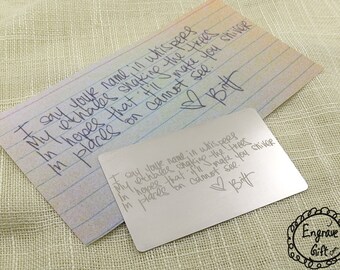 Personalized Custom Steel Wallet Insert, Engrave your Handwriting forever, Etching Wallet Insert Card, Custom Real Handwritten Autograph