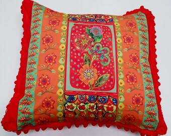 Scatter Cushion Mexican Flower Pom Pom