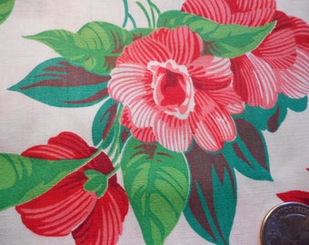 Vintage 1940's, 50's Reds, Pink and Greens Floral Cotton Fabric, 3 yards