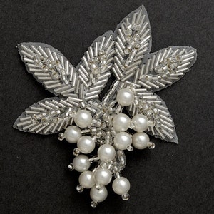 Pearl Beaded Applique, Bridal Applique by 1pc, 3-1/4"W x 3-1/2"H, FF-03