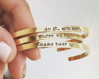 Custom Cuff Bracelet, Mama Bear Bracelet, Compass Coordinates Cuff Bracelet, Personalized Cuff Bracelet, Inspirational Quote Bracelet