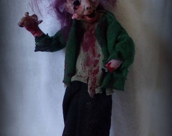 Ooak kind zombie doll, 1:12 scale,miniature zombie, art doll zombie, dollhouse zombie, polymer clay, handsculpt art doll, artist doll