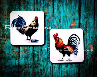 Rooster and Hen Coaster SET of Two