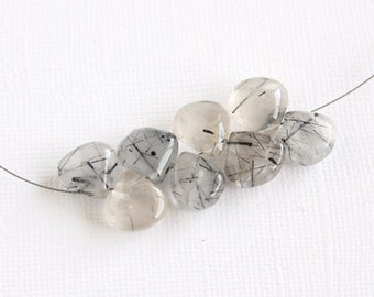 Tourmalinated Quartz Briolette Teardrop Beads 12x12mm 8 pcs Top Drilled Clear Quartz Crystal Black Tourmaline Rutilated Quartz Natural Stone