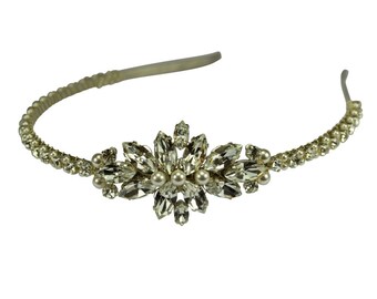 Diamante & pearl side tiara headband