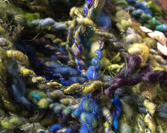 Handspun Super Bulky Art Yarn -Corespun, Lockspun, Spiral Plied - 6.9 Oz/196 gr - 64 yards - Lockness - HUGE Skein