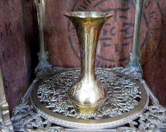 Irene Series Brass Vase, Vintage Brass Vase, Engraved Vase, Mid Century, Vintage Vase, Gold Vase, Vintage Brassware, 1960s Decor, Posy Vase