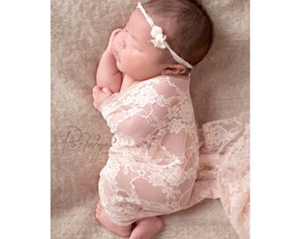 Newborn Headband and Lace Wrap, Newborn Photo Prop, Newborn Wrap, Newborn Tieback, Lace Wrap, Photo Outfit, Newborn Girl Photography Props