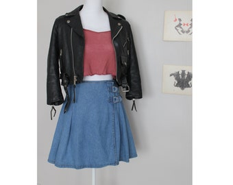 90s Grunge Pleated Denim Wrap Skirt