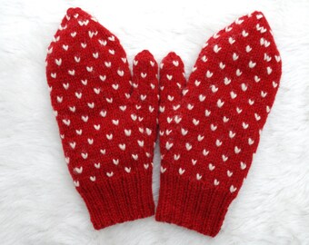 Thrummed Mittens, Red, Adult Small, Adult Medium, Adult Large