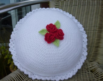 Vintage Retro Round Rose Crochet Cushion Pillow Pattern