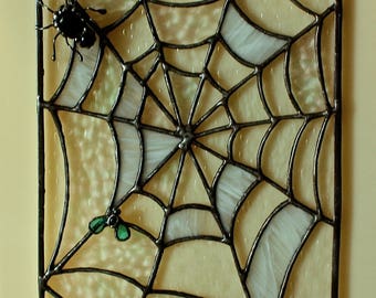 Stained Glass Panel Web with the Spider Window decor Original gift Stained Glass Art