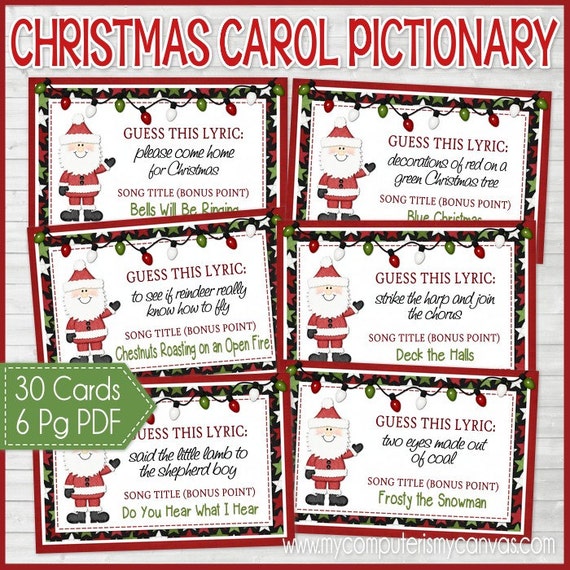 Christmas Carol Pictionary Christmas Games Family Game