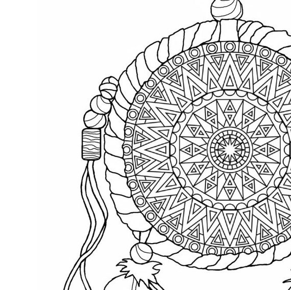 Items similar to Dream Catcher Coloring Page to Print and Color, Adult