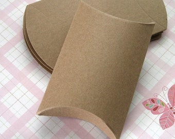 50 Recycled Kraft Pillow Boxes 3.25 x 3 x 1 inches