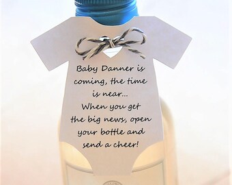 10 tags ~ Baby is coming the time is near Tags ~ Gift Tags ~ Baby Shower ~ Wine Bottle Gift ~ 2 1/2" ~ Multiple Colors to Choose From
