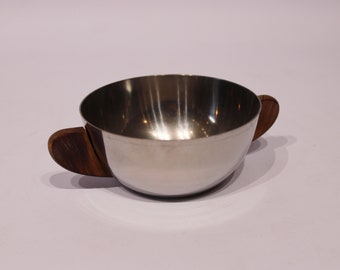 Small sugare borl in stainless steel and teak, danish design, 1960s
