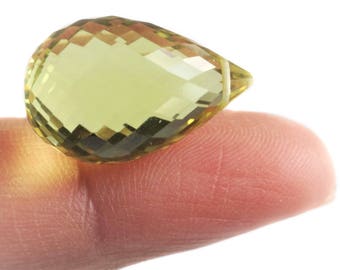 AAA Lemon Quartz Briolette, 20.59 x 11.58 approx, Faceted Lemon Quartz Drop Briolette, Natural Yellow Quartz, Focal Quartz Gemstone
