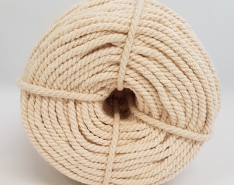Budget 4mm Macrame Cotton Rope, Minimum of 140m or 950g, Thick Strong Natural Undyed Cream Colour Piping Cord String, Cheap! Beginners