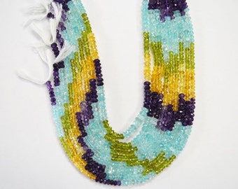 Multi Semi Precious Faceted, 14 inch Strand ,3 to 5 mm ,Pack of 2 Strings ( Hand Cutting )